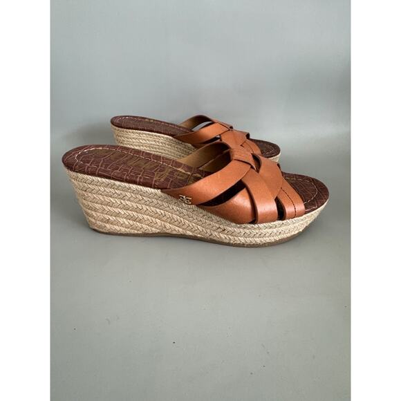 Sam Edelman Leather Ramona Espadrille Wedge Sandal Womens 7 Slip On 3 inch Heel - Picture 1 of 9